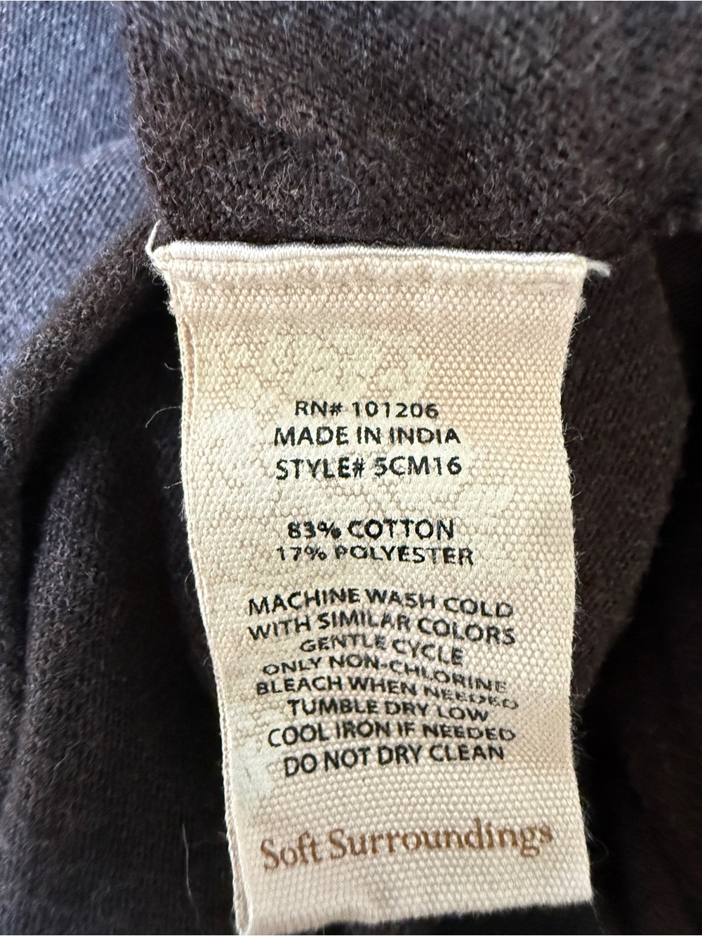 Soft Surroundings Charcoal Layered Seam Long-Sleeve Top #176 - Picture 5 of 5